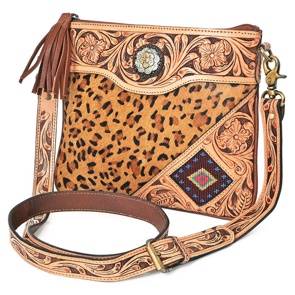 American Darling Western Hand Tooled Floral Cross body Bag - hair-on Cowhide - Uhorse