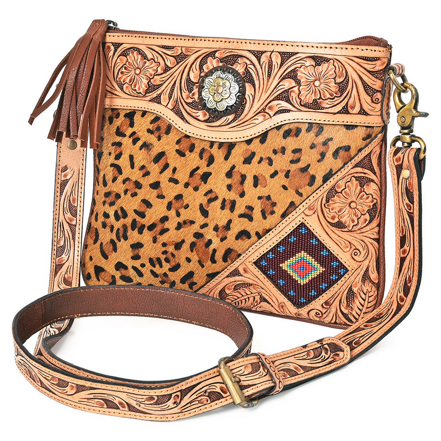 American Darling Western Hand Tooled Floral Cross body Bag - hair-on Cowhide - Uhorse