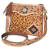 AMERICAN DARLING Tooled Leather & Cheetah Cowhide Crossbody Bag Floral Carving