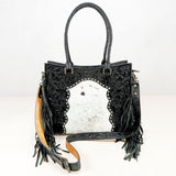 American Darling Premium Western Tooled Leather Hair-On Tote Bag with Fringe