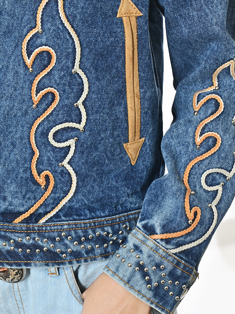 American Darling Western Apparel Embroidered Denim Fabric Handcrafted Heritage Jacket for Women with Western Motifs
