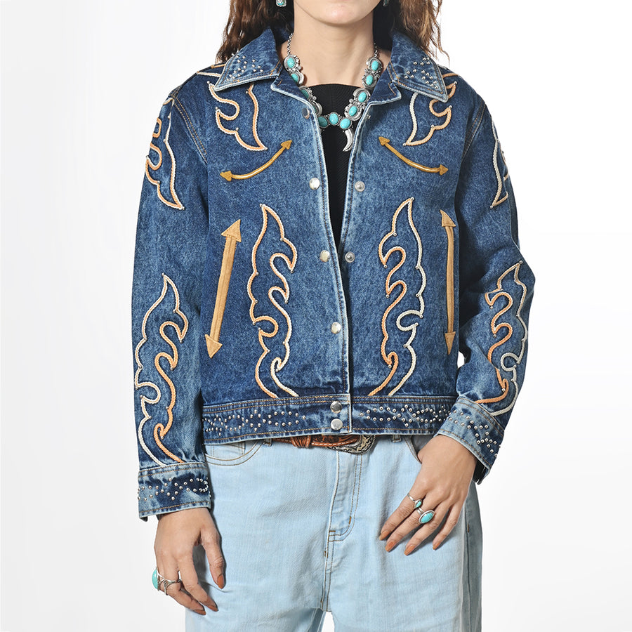 American Darling Western Embroidered Apparel - Artisan Handcrafted Denim Jacket - Uhorse
