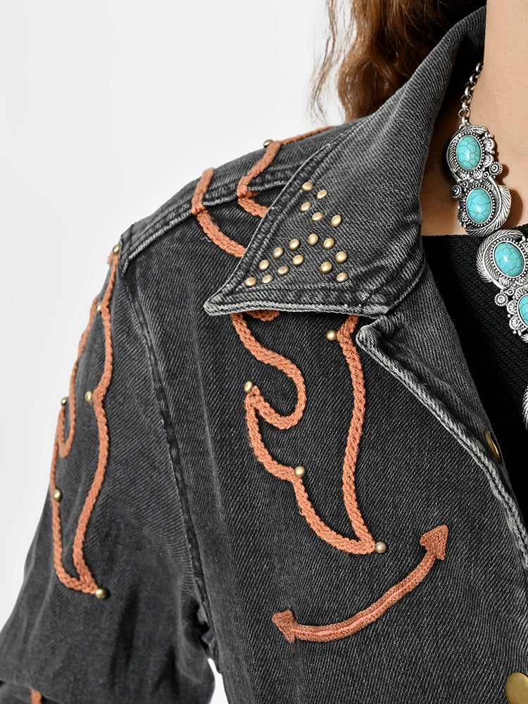 American Darling Western Apparel Embroidered Denim Fabric Handcrafted Heritage Jacket for Women with Western Motifs