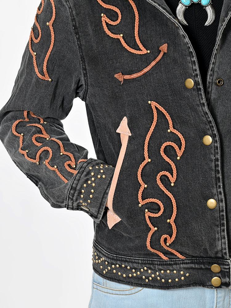 American Darling Western Apparel Embroidered Denim Fabric Handcrafted Heritage Jacket for Women with Western Motifs