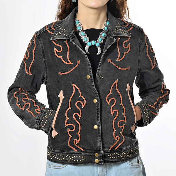 American Darling Western Embroidered Apparel - Artisan Handcrafted Denim Jacket - Uhorse