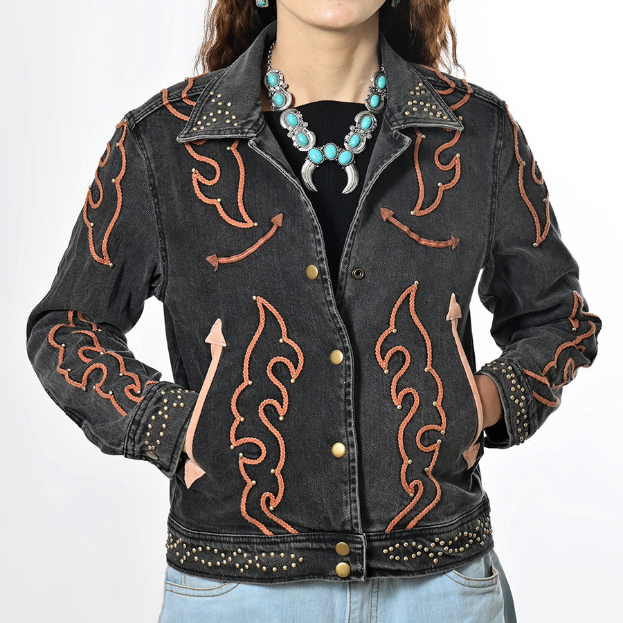 American Darling Western Embroidered Apparel - Artisan Handcrafted Denim Jacket - Uhorse