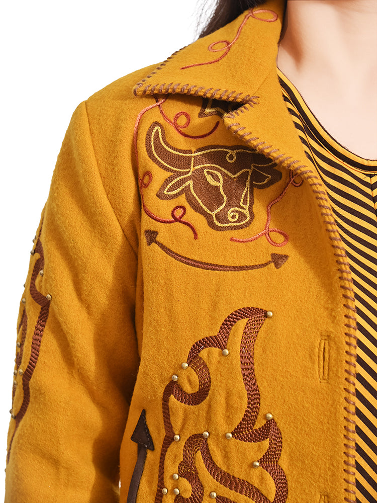 American Darling Western Apparel Embroidered Woolen Fabric Handcrafted Heritage Jacket with Braided Accents for Women
