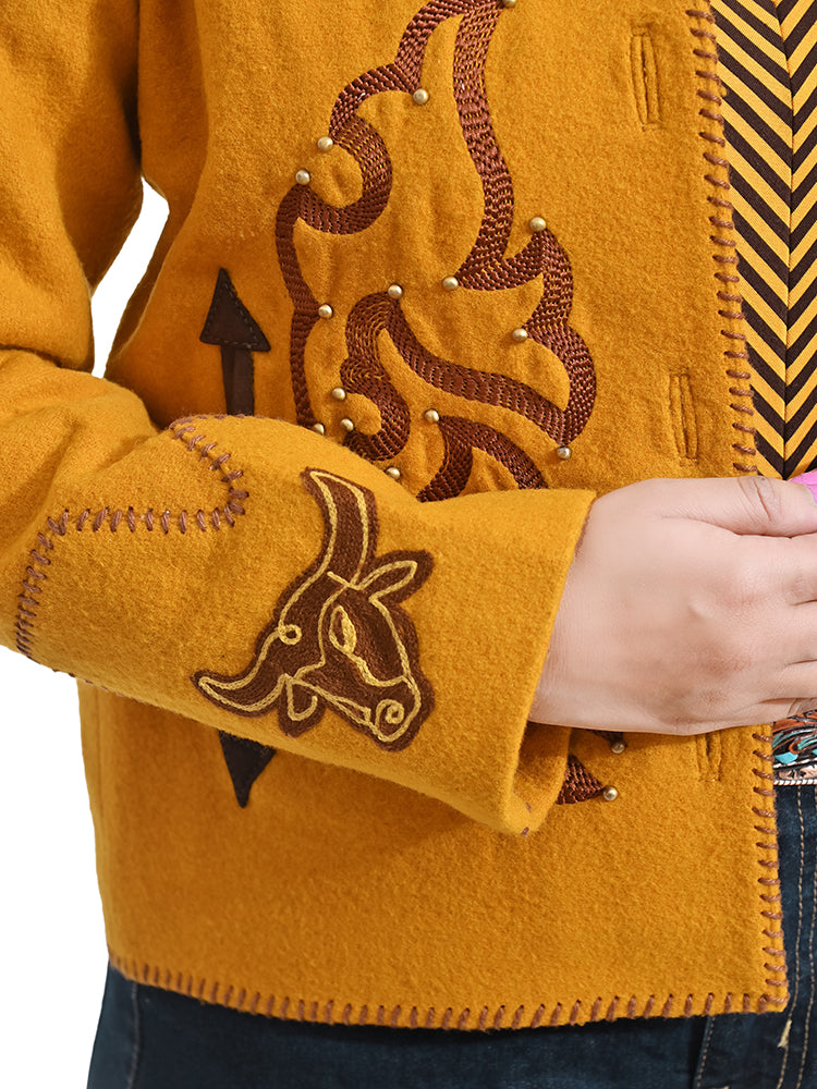 American Darling Western Apparel Embroidered Woolen Fabric Handcrafted Heritage Jacket with Braided Accents for Women