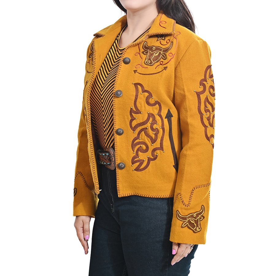 American Darling Western Apparel Embroidered Woolen Fabric Handcrafted Heritage Jacket with Braided Accents for Women