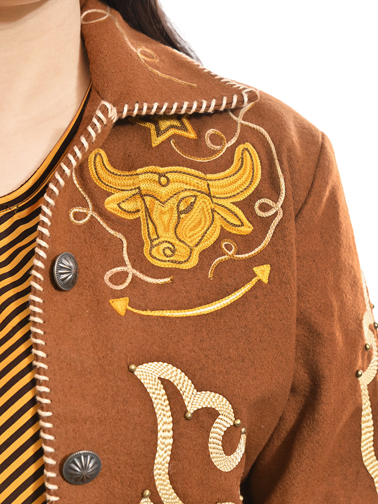 American Darling Western Apparel Embroidered Woolen Fabric Handcrafted Heritage Jacket with Braided Accents for Women