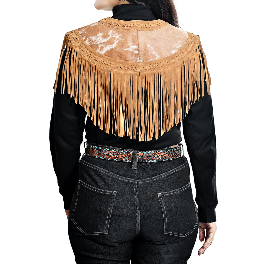 American Darling Western Apparel Hair On Genuine Leather Handcrafted Heritage Cape with Braided Accents and Fringes