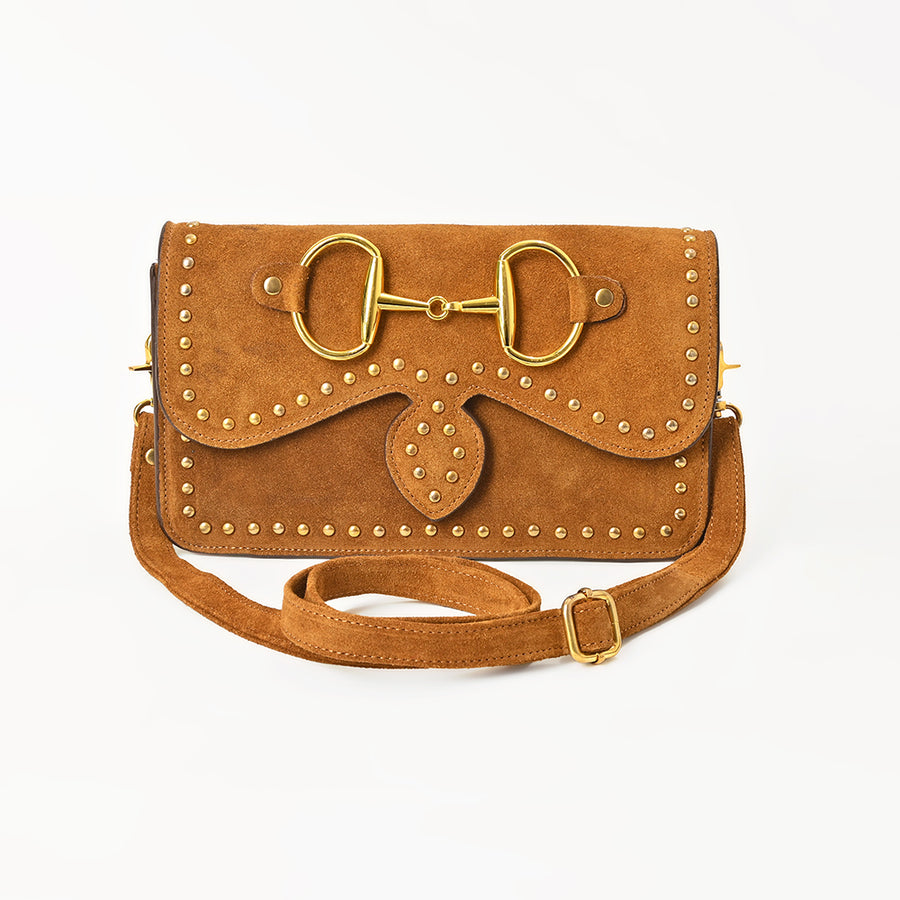 American Darling Genuine Suede Leather Crossbody Handbag for Women, Western Studded Flap Shoulder Style