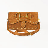 American Darling Genuine Suede Leather Crossbody Handbag for Women, Western Studded Flap Shoulder Style