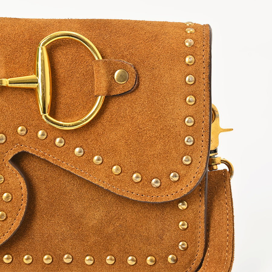 American Darling Genuine Suede Leather Crossbody Handbag for Women, Western Studded Flap Shoulder Style