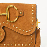 American Darling Genuine Suede Leather Crossbody Handbag for Women, Western Studded Flap Shoulder Style