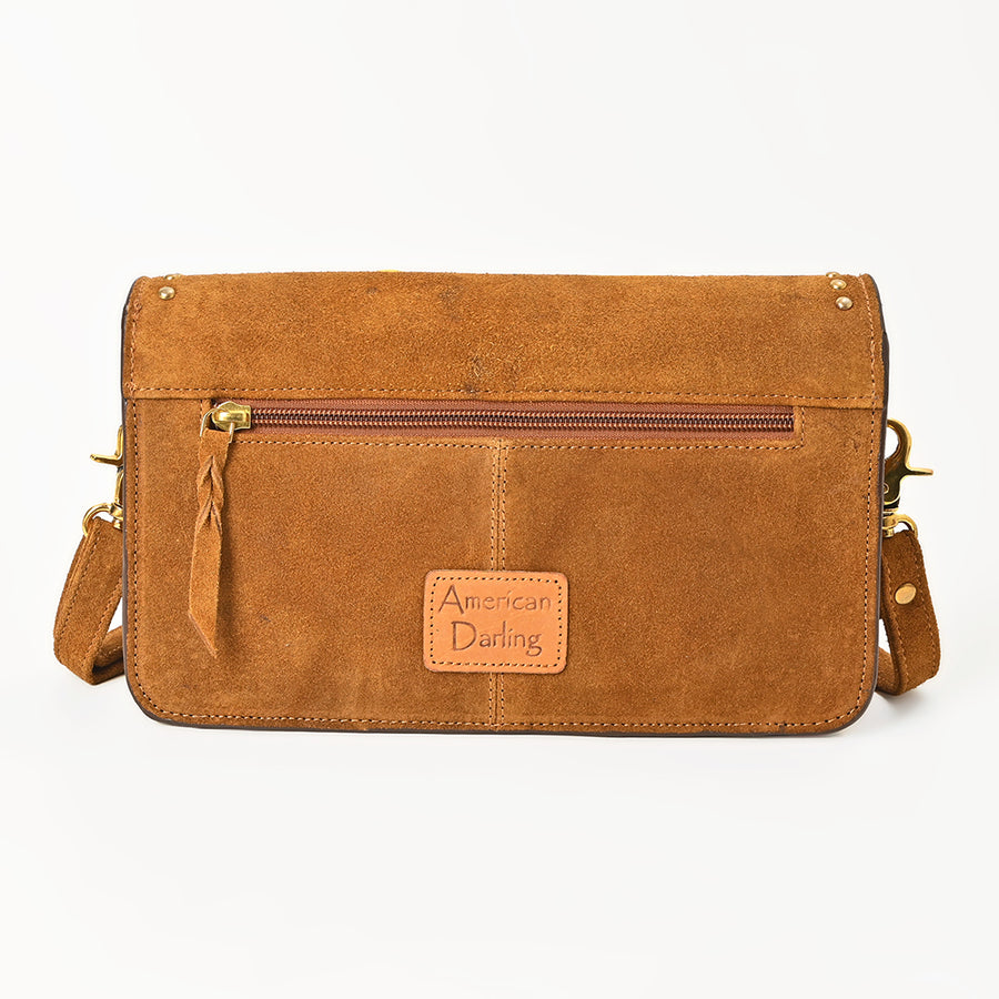 American Darling Genuine Suede Leather Crossbody Handbag for Women, Western Studded Flap Shoulder Style