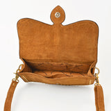 American Darling Genuine Suede Leather Crossbody Handbag for Women, Western Studded Flap Shoulder Style