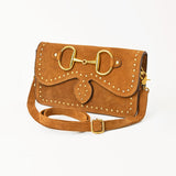 American Darling Genuine Suede Leather Crossbody Handbag for Women, Western Studded Flap Shoulder Style - Uhorse