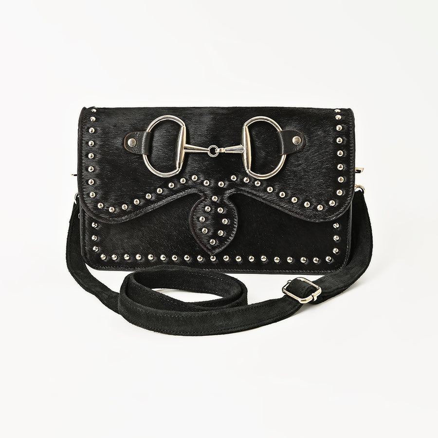 American Darling Hair-On Leather Crossbody Handbag for Women, Western Studded Flap Shoulder Style