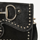 American Darling Hair-On Leather Crossbody Handbag for Women, Western Studded Flap Shoulder Style