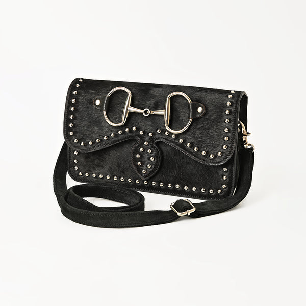 American Darling Hair-On Leather Crossbody Handbag for Women, Western Studded Flap Shoulder Style - Uhorse