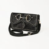 American Darling Hair-On Leather Crossbody Handbag for Women, Western Studded Flap Shoulder Style - Uhorse