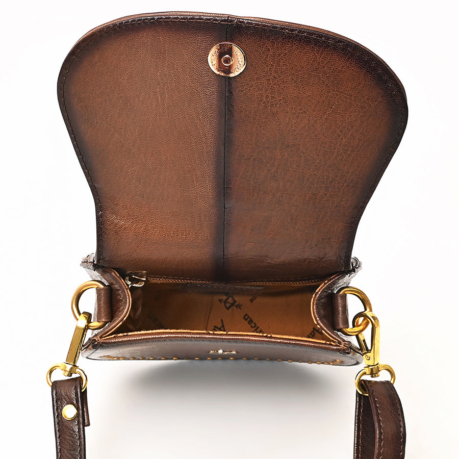American Darling Western Cross body Bag Rivetted Genuine Full Grain Leather Handcrafted Purse with Equestrian Bit Detail