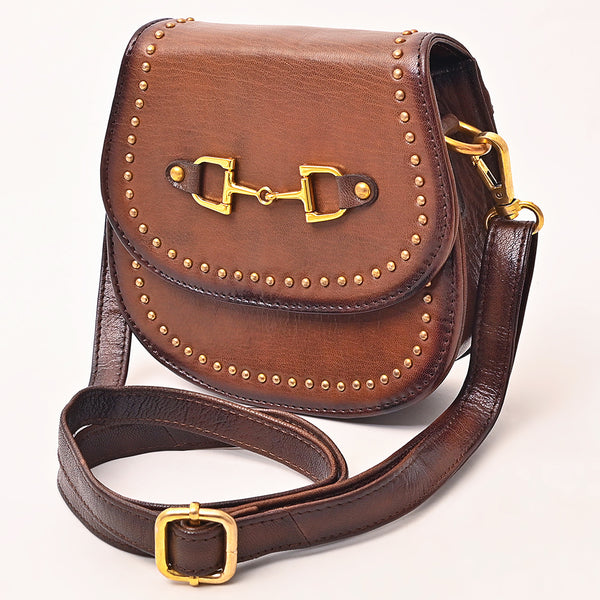 American Darling Western Leather Cross body Bag with Rivetted Trim and Equestrian Bit - Uhorse