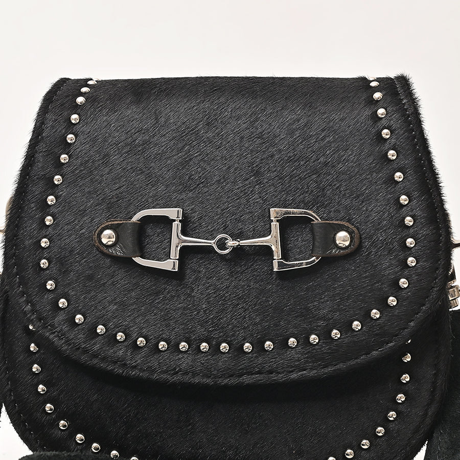 American Darling Western Cross body Bag Rivetted Genuine Full Grain Leather Handcrafted Purse with Hair-On Cowhide Detail