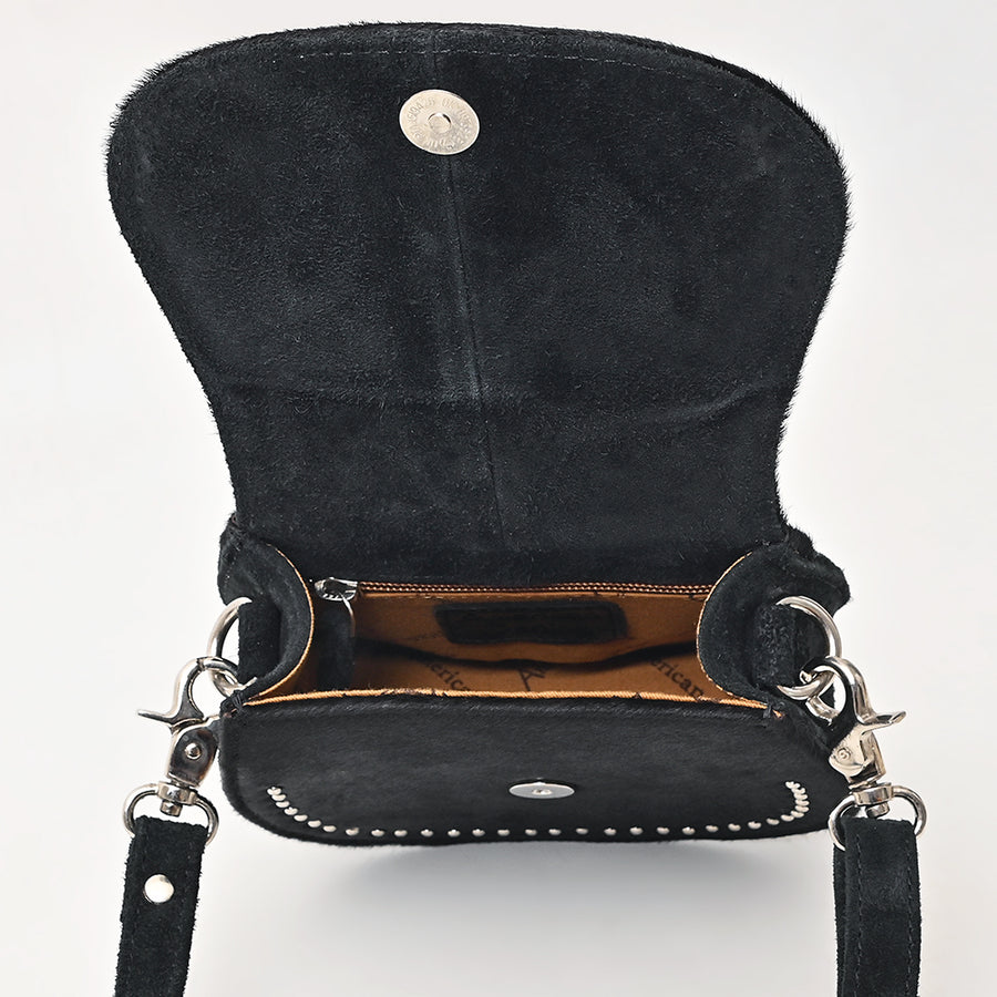 American Darling Western Cross body Bag Rivetted Genuine Full Grain Leather Handcrafted Purse with Hair-On Cowhide Detail