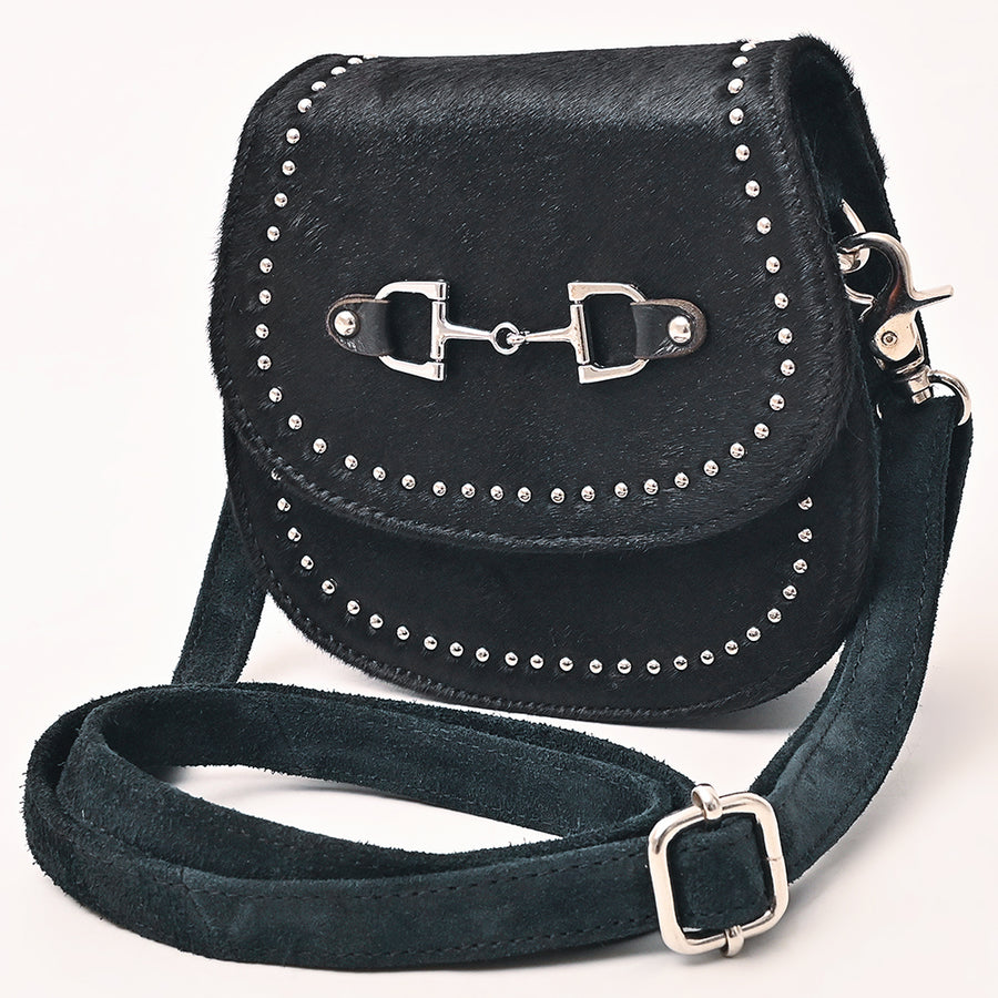 American Darling Western Leather Cross body Bag with Hair-On Cowhide and Rivets - Uhorse