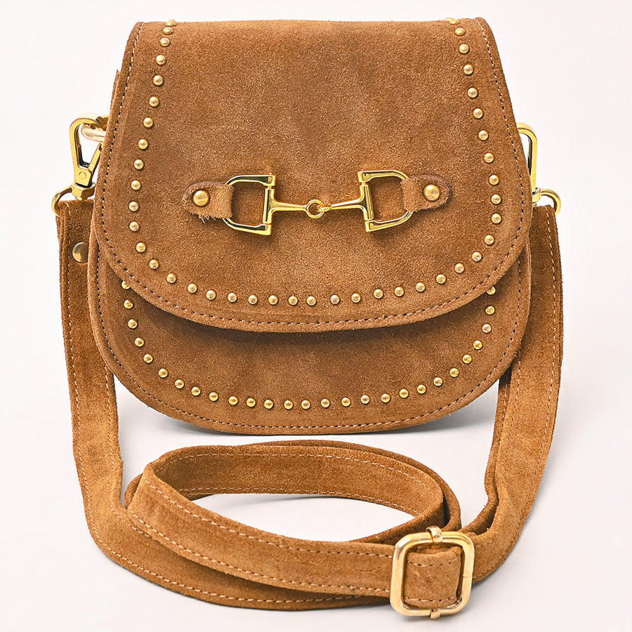 American Darling Western Cross body Bag Rivetted Genuine Suede Full Grain Leather Handcrafted Small Shoulder Bag