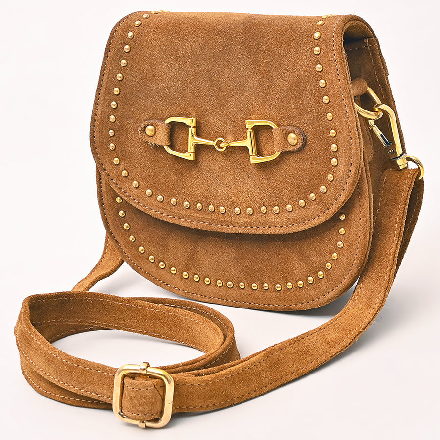 American Darling Western Suede Leather Cross body Bag with Rivetted Trim - Uhorse