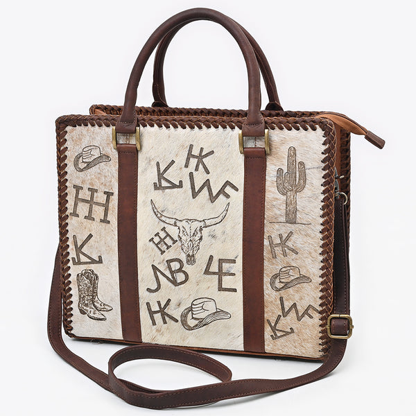 American Darling Western Leather Tote Bag with Hair-On Cowhide and Braided Accents - Uhorse