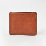Spaghetti Western Full Grain Leather Bifold Wallet for Men Slim Minimalist Card Holder with ID Window
