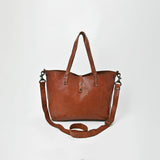 Spaghetti Western Genuine Full Grain Leather Tote Bag for Women Large Shoulder Handbag with Adjustable Strap