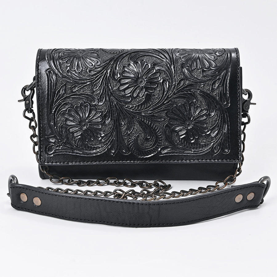 American Darling Crossbody Bag Western Hand-Tooled Genuine Leather Floral Carved Wallet with YKK Zipper and Chain Strap