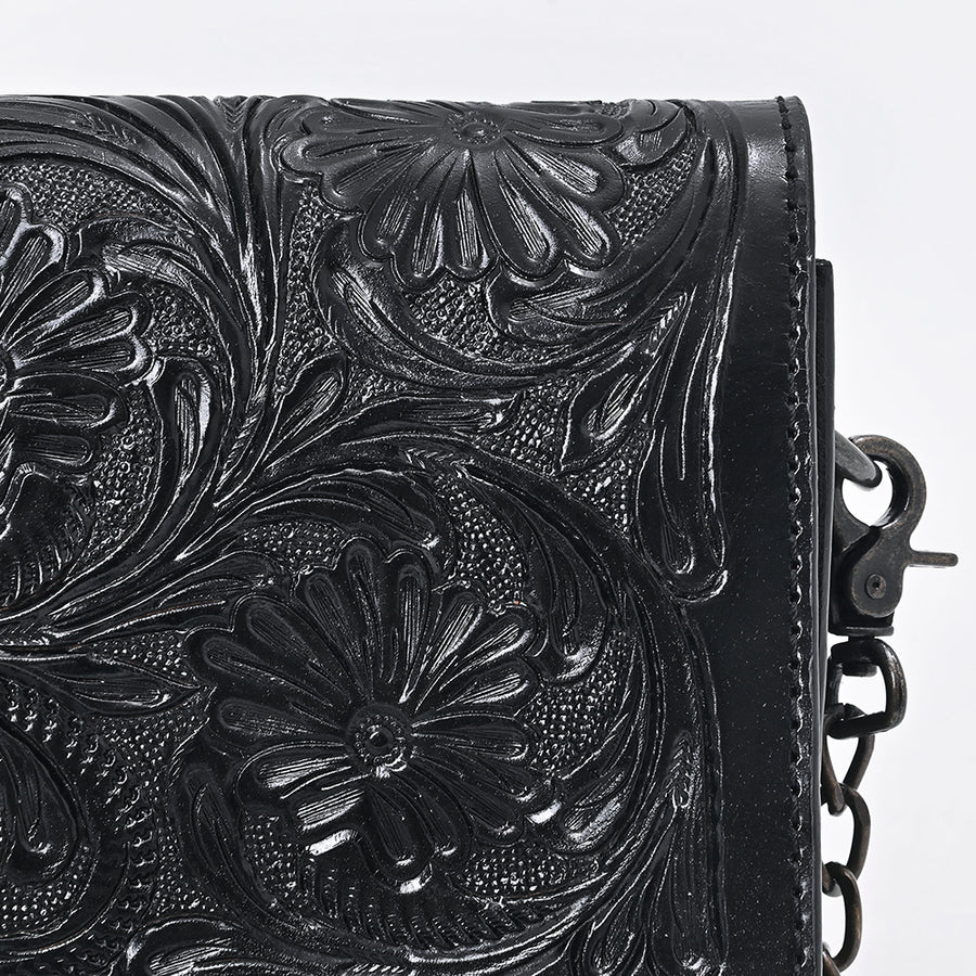 American Darling Crossbody Bag Western Hand-Tooled Genuine Leather Floral Carved Wallet with YKK Zipper and Chain Strap
