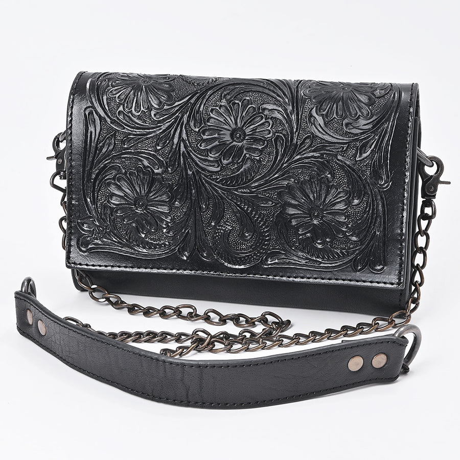 American Darling Western Crossbody Bag - Hand-Tooled Floral Carved Genuine Leather Wallet - Uhorse