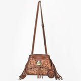 AMERICAN DARLING Hand-Tooled Leather Satchel Bag Floral Carving & Concho Flap