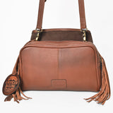 AMERICAN DARLING Hand-Tooled Leather Satchel Bag Floral Carving & Concho Flap