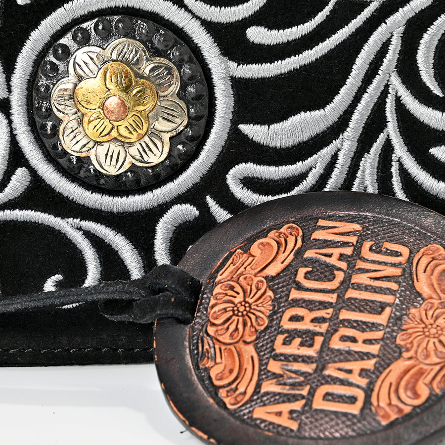 American Darling Rivetted Suede Leather Wristlet Bag Vegetable-Tanned Genuine Leather Western Purse with YKK Zipper