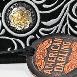 American Darling Genuine Suede Leather Western Wristlet Clutch Floral Scroll