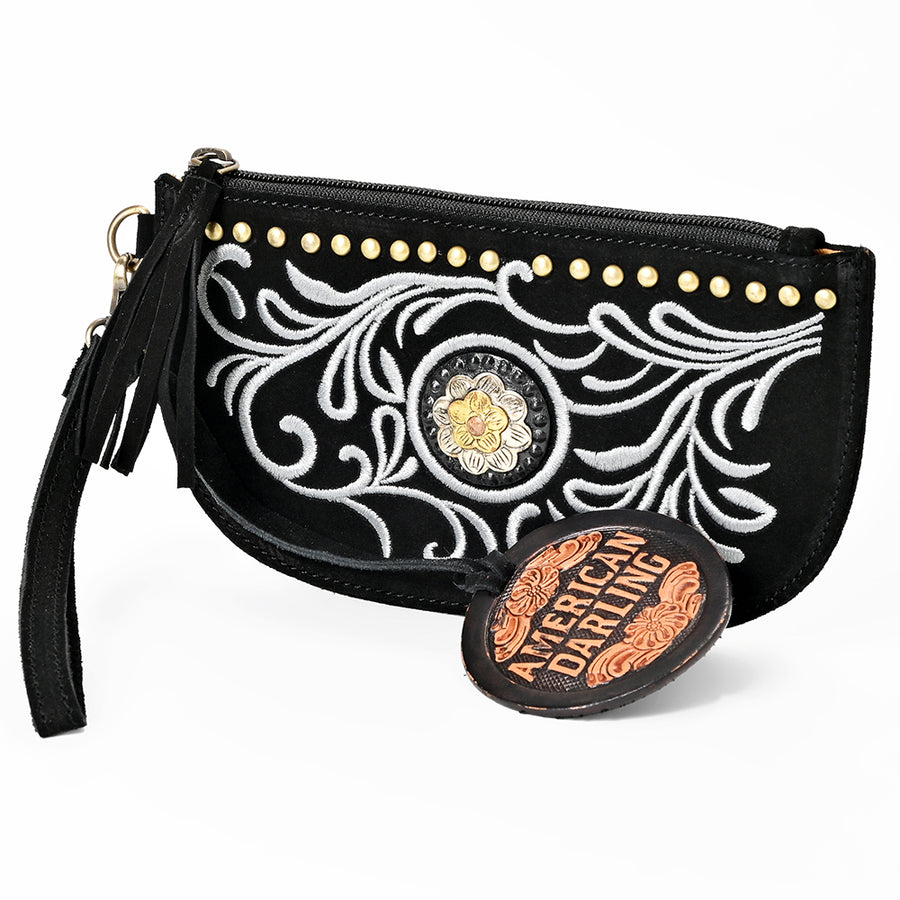 American Darling Suede Leather Wristlet Bag Genuine Leather Western Purse - Uhorse