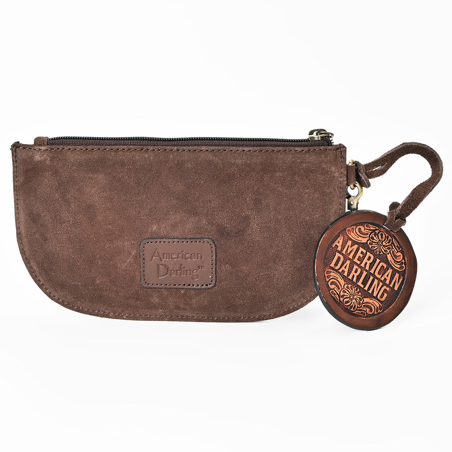 American Darling Rivetted Suede Leather Wristlet Bag Vegetable-Tanned Genuine Leather Western Purse with YKK Zipper