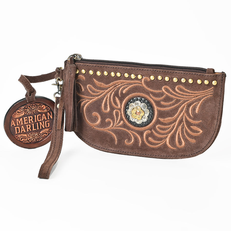 American Darling Suede Leather Wristlet Bag Genuine Leather Western Purse - Uhorse