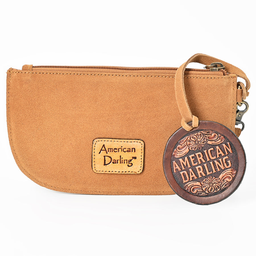 American Darling Rivetted Suede Leather Wristlet Bag Vegetable-Tanned Genuine Leather Western Purse with YKK Zipper