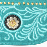 American Darling Genuine Suede Leather Western Wristlet Clutch Floral Scroll