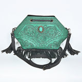 American Darling Bucket Bag Hand Tooled Floral Carved Genuine Leather Western Purse with Turquoise Concho Fringes Tassels