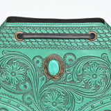 American Darling Bucket Bag Hand Tooled Floral Carved Genuine Leather Western Purse with Turquoise Concho Fringes Tassels